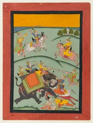 Nata Ragini, sivu hajallaan olevasta Ragamala-sarjasta, vuoden 1800 jälkeen (läpinäkymätön wc & kultaa paperilla)