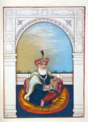 Nawab Sarfaraz Khan (Multani), kirjasta The Kingdom of the Punjab, its Rulers and Chiefs, osa II, 30 akvarellitutkimuksen osio tunnistamattomalta intialaiselta taiteilijalta, n. 1840 (wc paperilla)