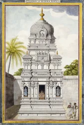 Osa Jambukeshvaran temppeliä, Srirangam, Tamil Nadu, n. 1800 (lyijykynä, kynä, musta muste, w/c asetetulla paperilla)