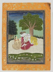 Parvati tarjoaa kupin Shivalle, n. 1800 (läpinäkymätön wc ja kultaa paperilla)