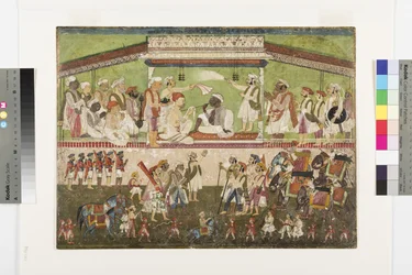 Raghuji Bhonsle II johtaa sotilaskatsausta, n. 1790 (läpinäkymätön akvarelli paperilla)