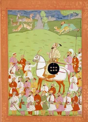 Shah Alemin, Aurengzibin toisen pojan esitys hevosen selässä Miniatures Indian ja Persian Niccolo Manuccin (1638-1717) "Intian historiasta Tamertantesta Orangreybiin" -julkaisussa. B.N., Pariisi.
