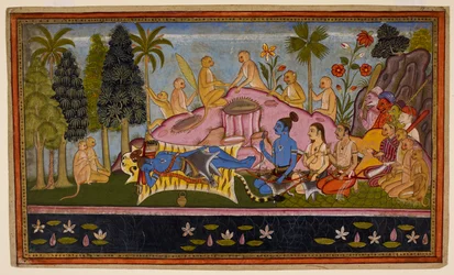 Rāma tiikerinnahassaan viettää kolme päivää rukoillen valtamerta, mutta se ei reagoi. c1653 (pienoiskuva)