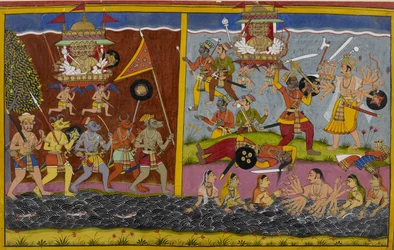Rāvaṇa etenee taistelemaan Arjunaa vastaan, joka voittaa hänen kenraalinsa Prahastan.