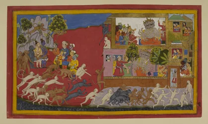 Rāvaṇa huijaa Sītāa tekopäällä; apinat tiedustelevat Laṅkāa.
