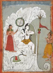 Ganges-joen laskeutumista kantava Shiva, folio pyhimyksen Narayanin hindinkielisestä käsikirjoituksesta, n. 1740