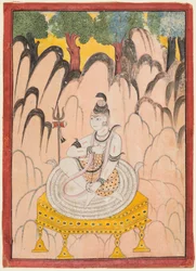 Shiva istuu valtaistuimella maisemassa, noin 1760 (väri paperille).