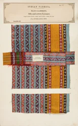 Silkki ja puuvilla Loongee näyte Hyderabadista Sindistä, kokoelmasta The Collection of the Textile Manufacturers of India, kirjoittanut John Forbes Watson, julkaistu vuonna 1866