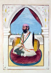 Sirdar Hukm Singh (Malwai), kirjasta Punjabin kuningaskunta, sen hallitsijat ja päälliköt, osa II, nide 30 akvarellitutkimusta tuntemattomalta intialaiselta taiteilijalta, n. 1840 (wc paperilla)