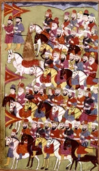 Tarina profeetta Muhammedista, Hamla-i-Haydari, Mirza Muhammad Rafi Bazil, 1808 (muste ja värit paperille)