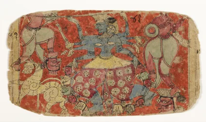 Jumalatar Kali taistelee demoneja vastaan, Durga hyökkää demoneja Shambhaa ja Nishumbhaa vastaan (paperilla läpinäkymätön wc)