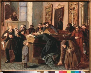 Jäähyväiset kuolleille - Iosif Petrovitš Volkovin (1854-1897 jälkeen) teos, öljy paperille