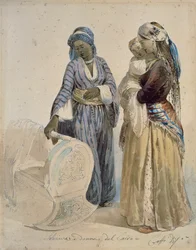 Kairon orja ja nainen, Ippolito Caffin akvarellipiirros (1809-1866)