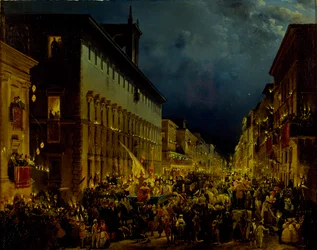 Moccoli-ilta Roomassa, 1834.