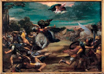 La conversion sur le chemin de Damas (Pyhä Paavali) - Käännös matkalla Damaskokseen - Ippolito Scarsellinon (Scarsella) maalaus (1551-1620), öljy puulle 1590-1595 (39x55 cm) - Musei Capitolini, Rooma