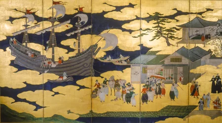 Samurai- Namban Byobus- Eteläiset barbaarit- Portugalilainen alus saapuu japanilaiseen satamaan..., 2005 (kuva)