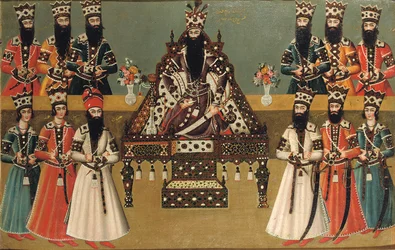 Fath Ali šah ja hänen lähimmät hovimiehensä, noin 1815