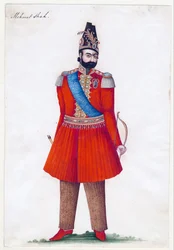 Mohammad Shah Qajar (1808-1848), Persian kuningas - Iranin mestari - 1835 - Guassi paperilla - 24,2x16,5 - Yksityiskokoelma