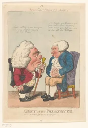Spotprent op de dorpsarts, 1799 Tohtori kylän haamu! (otsikko esineessä) Familiar Ghosts (sarjan nimi esineessä)