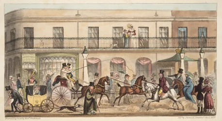 The High Street, Cheltenham, The English Spy -pubista. 1824 (käsinvärinen kaiverrus)