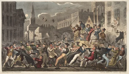 Town and Gown, The English Spy -pubista. 1824 (käsinvärinen kaiverrus)