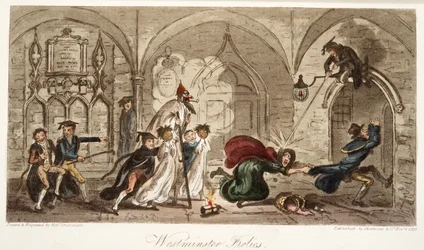 Westminster Frolics, The English Spy -pubista. 1824 (käsinvärinen kaiverrus)