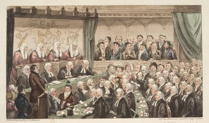 Westminster Hall, The English Spy -pubista. 1824 (käsinvärinen kaiverrus)