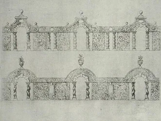 The Gardens of Wiltonin arkadoidut kulkuväylät, julkaistu n. 1645 (kaiverrus)