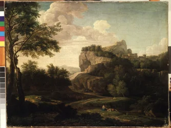Isaac de Moucheronin (1667-1744) maalaus "Maisema" 1700-luvun Mikalojus Konstantinas Ciurlionisin taidemuseo, Kaunas, Liettua