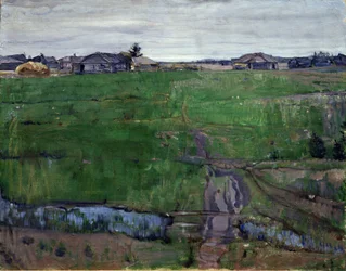 Pre (Niitty). Isaak Izrailevich Brodsky (Brodsky) maalaus (1884-1939). Öljy kankaalle, 63 x 80 cm, venäläinen art nouveau. Alueellinen taidemuseo, Kaluga (Venäjä).