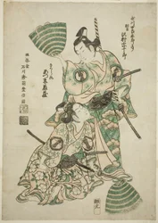 Näyttelijä Sawamura Sojuro II (entinen Utagawa Shirogoro) Matsuomaruna ja Azumo Tozo I Sakuramaruna näytelmässä "Sugawara Denju Tenarai Kagami", esitettiin Morita-teatterissa, 1750