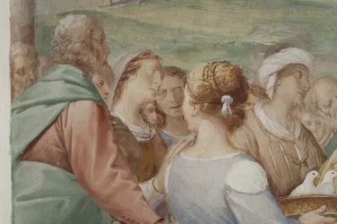 Yksityiskohta kuvasta Jeesuksen esittely temppelissä, 1623-34.
