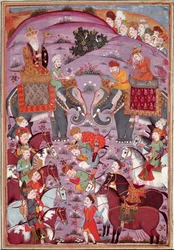 Islamilainen taide: "" Roustamin ja hänen Aieul Samin ensimmäinen tapaaminen"" Persialainen miniatyyri Ferdowsin (Firdawsi tai Ferdawsi) eeppisen runon "" Shahnameh"" (Shah Nama, Shahnama) (Kuninkaiden kirja) käsikirjoituksesta tai Firdousi, noin 940 - noi