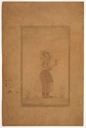 Shah Jahanin muotokuva, 1600-luvun puoliväli (Peittävä akvarelli ja kulta bambulle).
paperilla)
