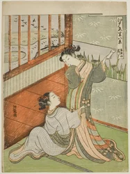 Hanhet laskeutuvat Yoshiwaraan (Yoshiwara no rakugan), sarjasta "Kahdeksan näkymää Edo Pleasure Quartersista (Edo irozato hakkei)"