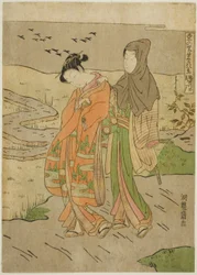 Hanhet laskeutuvat Sumida-joelle (Sumidagawa no rakugan), sarjasta "Kahdeksan näkymää vaurauteen itäisessä kylässä (Azuma no sato eiga hakkei)"