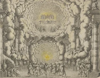 Giacomo Torelli da Fanon suunnittelema teatterilavastelu baletti Les Noces de..., 1654