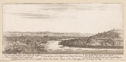 Näkymä Lyoniin kartausialaisesta luostarista Veue de Lyon de la Maison des Peres Chartreux (otsikko esineessä)