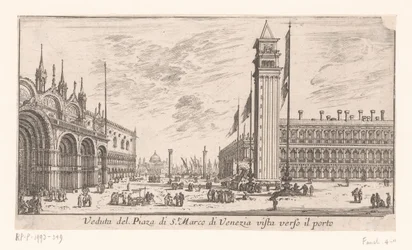 Näkymä Venetsian Pyhän Markuksen aukiolle Veduta del Piazza di St. Marco di Venezia vista verso il porto (otsikko esineessä) Rooman ja Venetsian näkymät (sarjan nimi) Vues de Rome et de Venise (sarjan nimi)