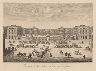 Näkymä Versaillesin palatsille Grande Place -aukiolta katsottuna