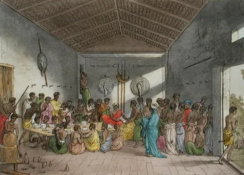 Juhla Abessiniassa, levy 11 Jules Ferrarion teoksesta "Le Costume Ancien et Moderne", julkaistu noin 1820-30-luvulla (värilitho)