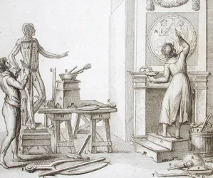 Kuvanveistäjän studio, n. 1800 (kaiverrus)