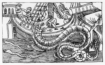 Merikäärme, Olaus Magnuksen (1490-1557) teoksesta Historia de Gentibus Septentrionalibus, julkaistu Roomassa, 1555