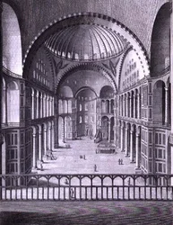 Näkymä Konstantinopolissa sijaitsevan Santa Sofian moskeijan sisäpuolelta, otettu vuonna 1786, kaiverrettu Domenico Pronti (fl.1788-1815) 1788 (kaiverrus)