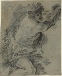 Bacchus (musta liitu ja harmaa pesu siniselle paperille)