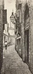 Carlo Goldonin talo Venetsiassa, Italiassa, kaiverrus A Lazzaretin piirroksesta, L