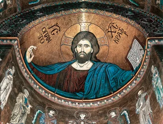 Kristus Pantokrator eli Kristus kirkkaudessa, Monrealen katedraalin apsiksen koristeena, Sisilia, Italia