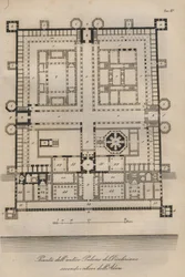 Kroatia - Split (Spalato) - Robert Adamin rekonstruoima Diocletianuksen palatsi (Rooman keisari Diocletianuksen palatsi (Gaius Aurelius Valerius Diocletianus, 245-316). Kaiverrus kirjasta "" Kaikkien maailmankaikkeuden kansojen tavat ja tavat.