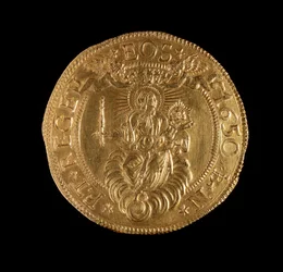 Geenien tasavallan valuutta: 12,5 kultainen kaksoiskolikko. Halkaisija 61 mm. 1656. takaisin. Strada Nuovan geenimuseot