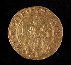 Geenien tasavallan valuutta: viisi kultaista kaksoiskolikkoa. Halkaisija 41 mm. 1652. Takaisin. Strada Nuovan geenimuseot